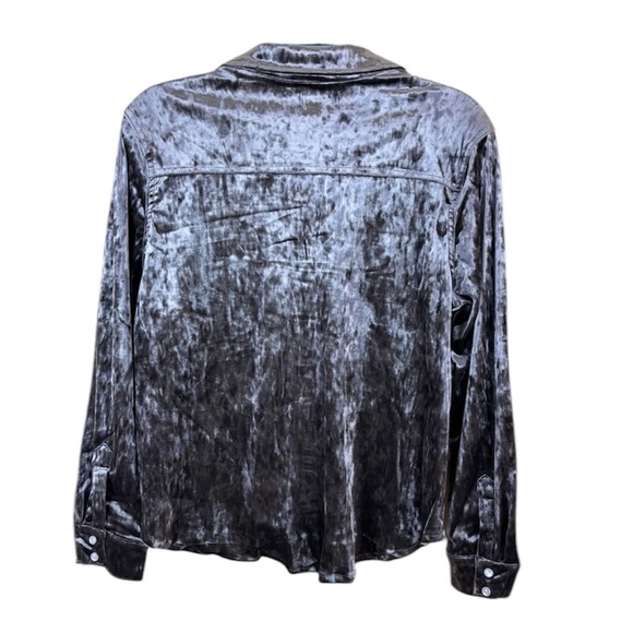 NWT OAT NY Contemporary Grey Velvet Western Style Cropped Snap Shirt Size M - Picture 4 of 15